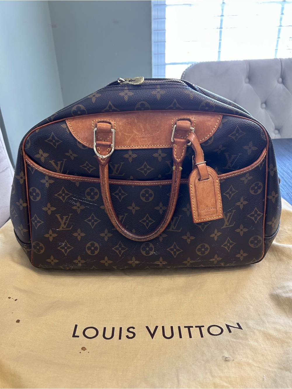 Vintage Louis Vuitton Monogram Travel Bag in Brown and Tan Leather